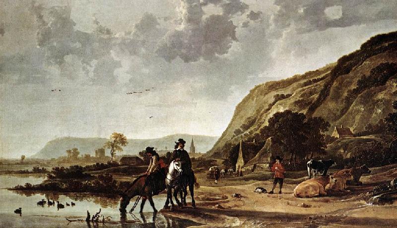 CUYP, Aelbert Large River Landscape with Horsemen fdg France oil painting art